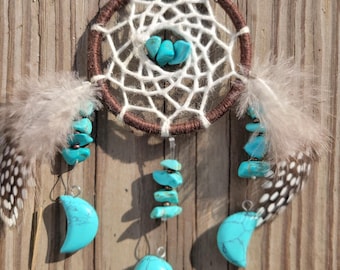 Boho Turquoise Car Charm |Handcrafted Dreamcatcher Rearview Mirror Decor | Gemstone Car Accessory