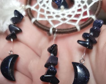 Blue Goldstone Car Charm |Handcrafted Dreamcatcher Rearview Mirror Decor | Gemstone Car Accessory