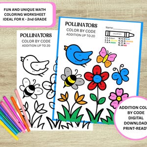 Color By Code Addition Up To 20 | Addition Worksheet | Kindergarten - 1st Grade Math Activity
