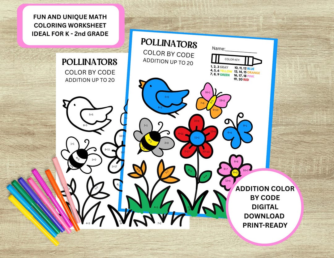 Additioncode Worksheet Color by Code Addition up to 20 | Addition Worksheet | Kindergarten ...