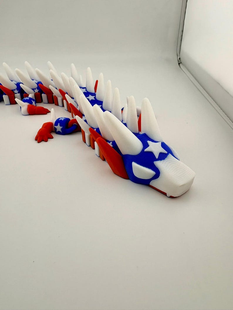Captain America inspired dragon — articulated 3D printed figure, fully poseable,fan art image 3