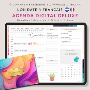 Agenda Digital Planner Non daté/Undated - Goodnotes - FRANÇAIS - France-Québec - iPad Digital Planner, Daily Weekly Monthly - Coloré