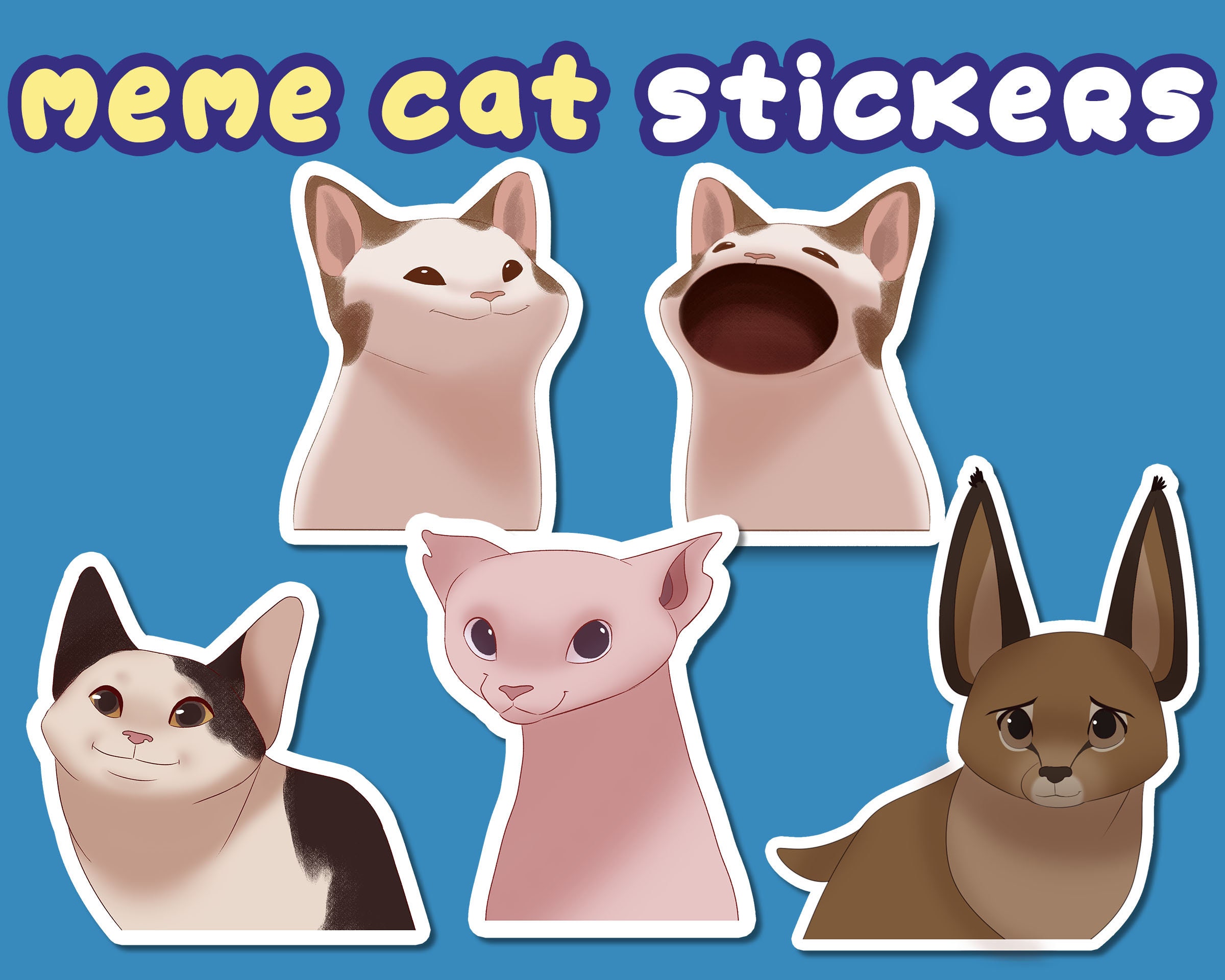 Meme Cat Stickers Pop Cat Bingus Big Floppa Polite Cat 