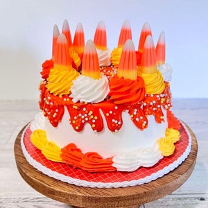 Fake Candy Corn Cake | Fake Cake | Halloween Decor | Candy Corn Decor | Halloween Tier Tray | Fake Dessert | Fake Bake |