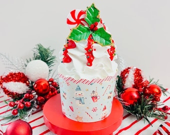 Fake Christmas Cupcake | Christmas Decor | Christmas Photo Prop | Christmas Gift | Christmas Fake Bake | Candy Cane Decor | Fake Cupcake |