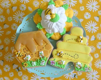Set of 3 Fake Bee Cookies | Faux Bee Cookies | Honeybee Decor | Fake Sugar Cookies |