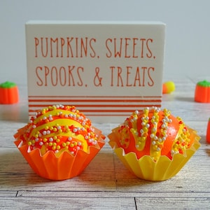 Fake Set of 2 Candy Corn Truffles | Fake Halloween Candy | Fake Halloween Dessert | Halloween Tier Tray Decor | Candy Corn Tier Tray Decor |