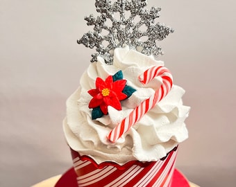 Fake Candy Cane Snowflake Cupcake