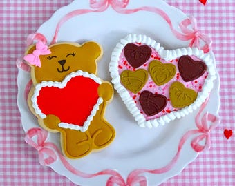 Fake Valentine Cookies | Fake Valentine Sugar Cookies | Valentine Fake Bake | Teddy Bear Decor | Valentine Decor | Valentine Kitchen Decor |