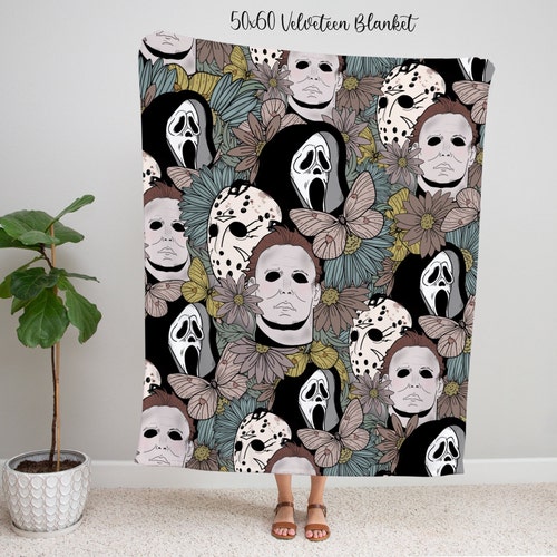 Floral Classic Horror Movie Sherpa Blanket Jason Voorhees Etsy