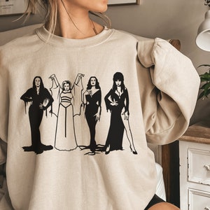 Retro Classic Horror Halloween Sweatshirt, Addams Family Shirt, Morticia Adams Shirt, Lily Munster Shirt, Elvira Shirt, Gift for her