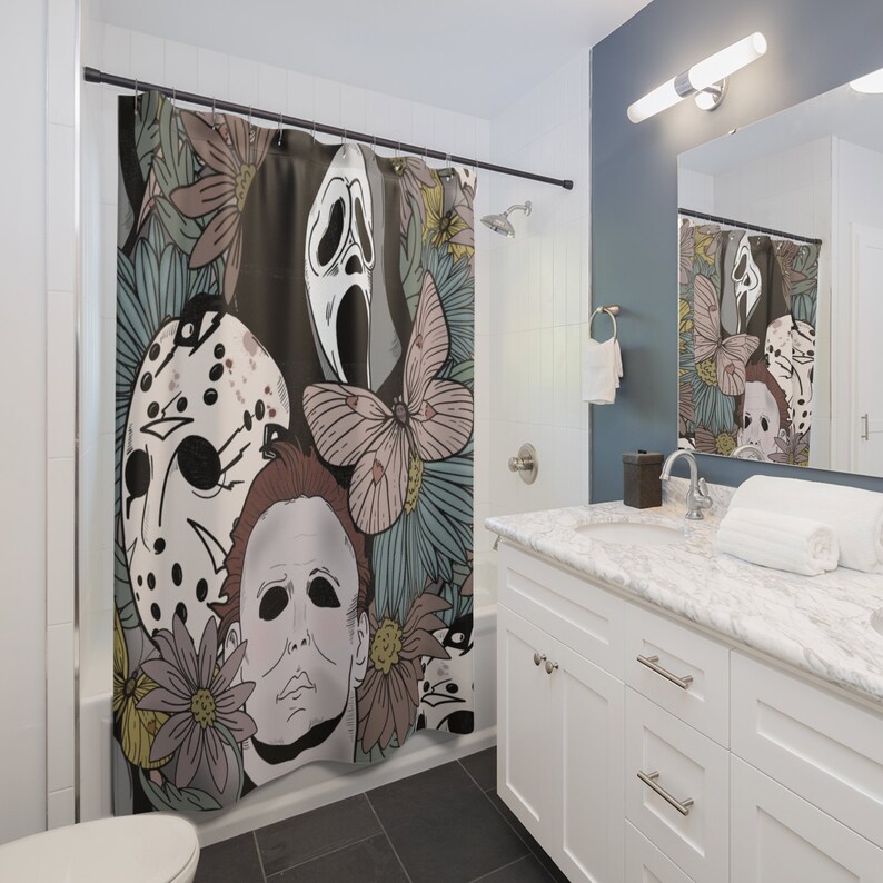 Floral Classic Horror Movie Shower Curtain Jason Voorhees Etsy