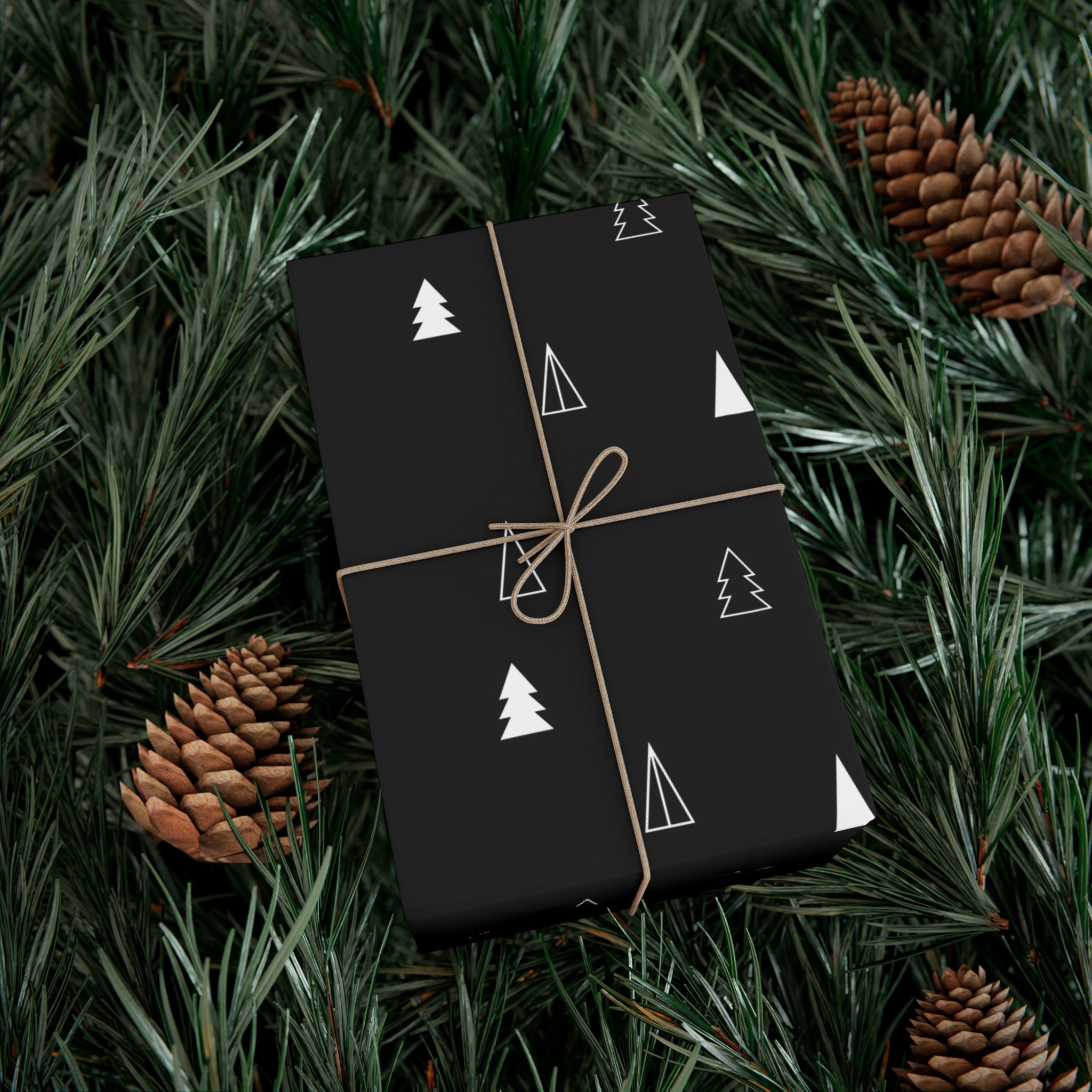 Hygge Christmas Trees Gift Wrapping Paper, Minimalist Christmas Trees,  Scandinavian Christmas, Norwegian Christmas, Black Gift Wrap 