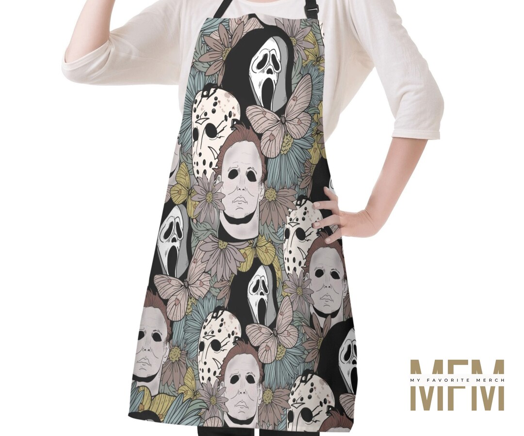 Floral Horror Movie Adjustable Kitchen Apron, Michael Myers Gifts