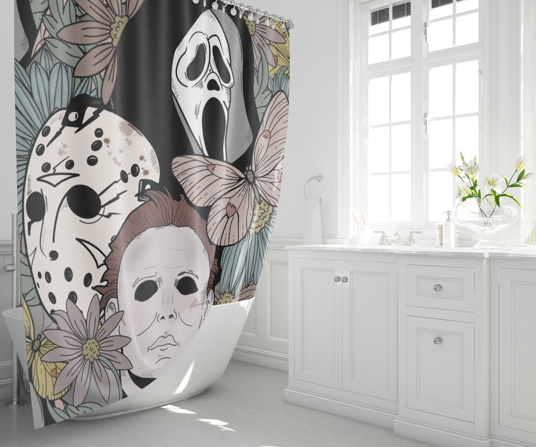 Floral Classic Horror Movie Shower Curtain Jason Voorhees Etsy