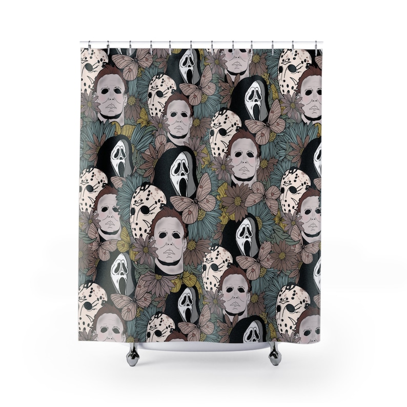 Floral Classic Horror Movie Shower Curtain Jason Voorhees Etsy
