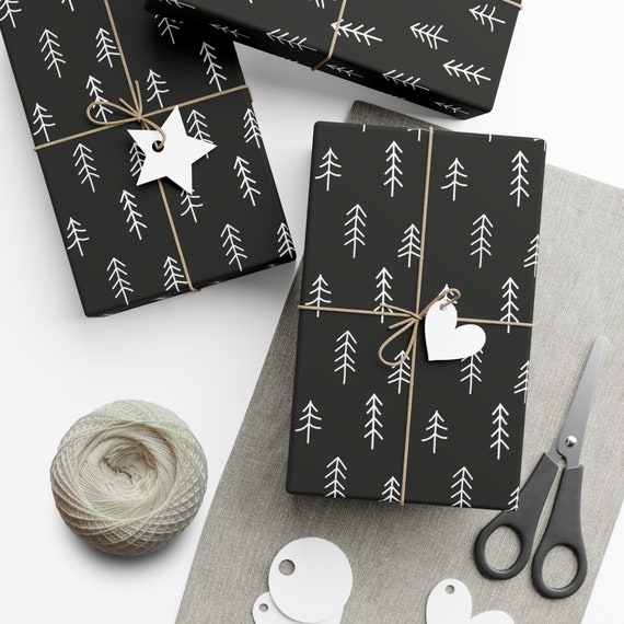 Hygge Christmas Trees Gift Wrapping Paper, Minimalist Christmas