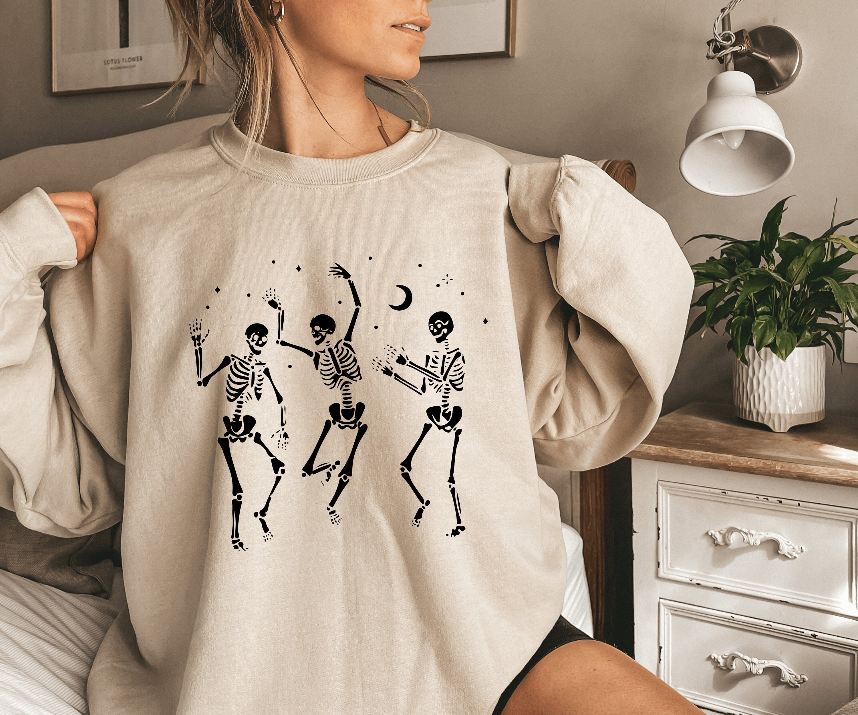 Discover Dancing Skeleton Sweatshirt, Funny Halloween Skeleton Sweatshirt, Halloween Party Sweatshirt, Halloween Costume Sweatshirt, Spooky Sweater