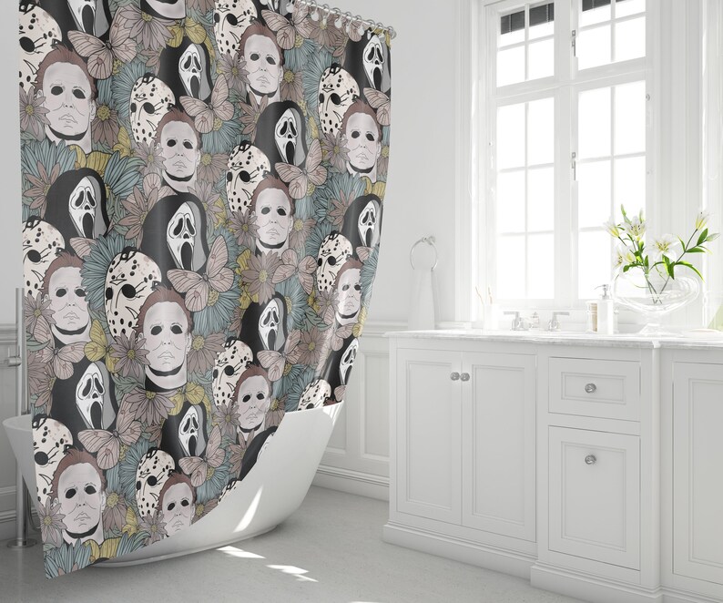 Floral Classic Horror Movie Shower Curtain Jason Voorhees Etsy