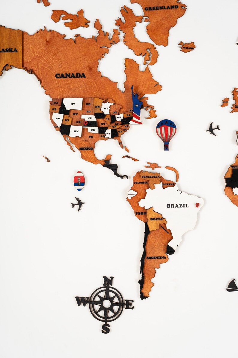 Wall Wooden World Map Wall Décor Gift for Travelers Decoration Etsy