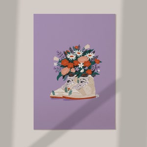 Flower Nike Art Print, Flower Art, Nike Wall Art, Flowers And Sneakers Art, Sneaker Art, Flower Decor Prints, Colorful Wall Art, Trendy Art