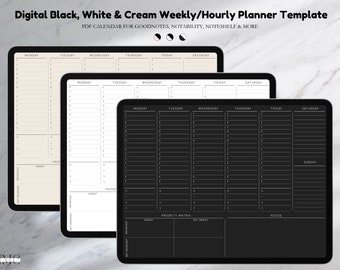 Plantilla de planificador semanal por horas en blanco, negro y crema (PDF)