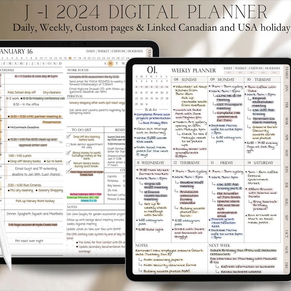 The J - 1 2024 Digital Planner | Daily & Weekly Pages | GoodNotes Planner | Functional and Minimalist | Work from Home |