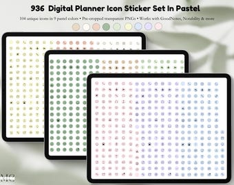 Pegatinas de planificador digital en colores pastel: iconos mínimos para GoodNotes (PNG)