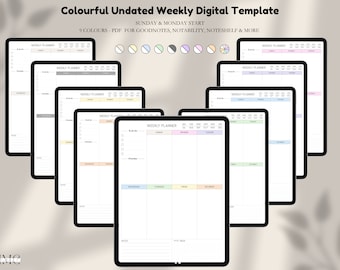 Plantilla de planificador digital semanal sin fecha para tablet Goodnotes Penly Notability Trabajo desde casa a todo color
