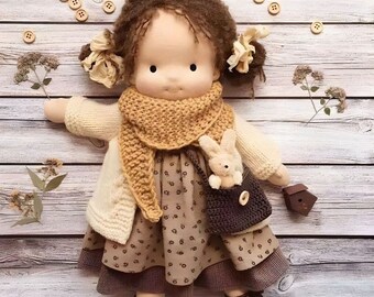 Waldorf Inspired Soft Custom Doll with Set of Variable Clothes, 1 2 inches Mothers Day Gift Steiner Doll, Handmade First Baby Doll for Sleep