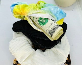 Pocket Scrunchie: Velvet or Cotton Hidden Zipper Hair Tie
