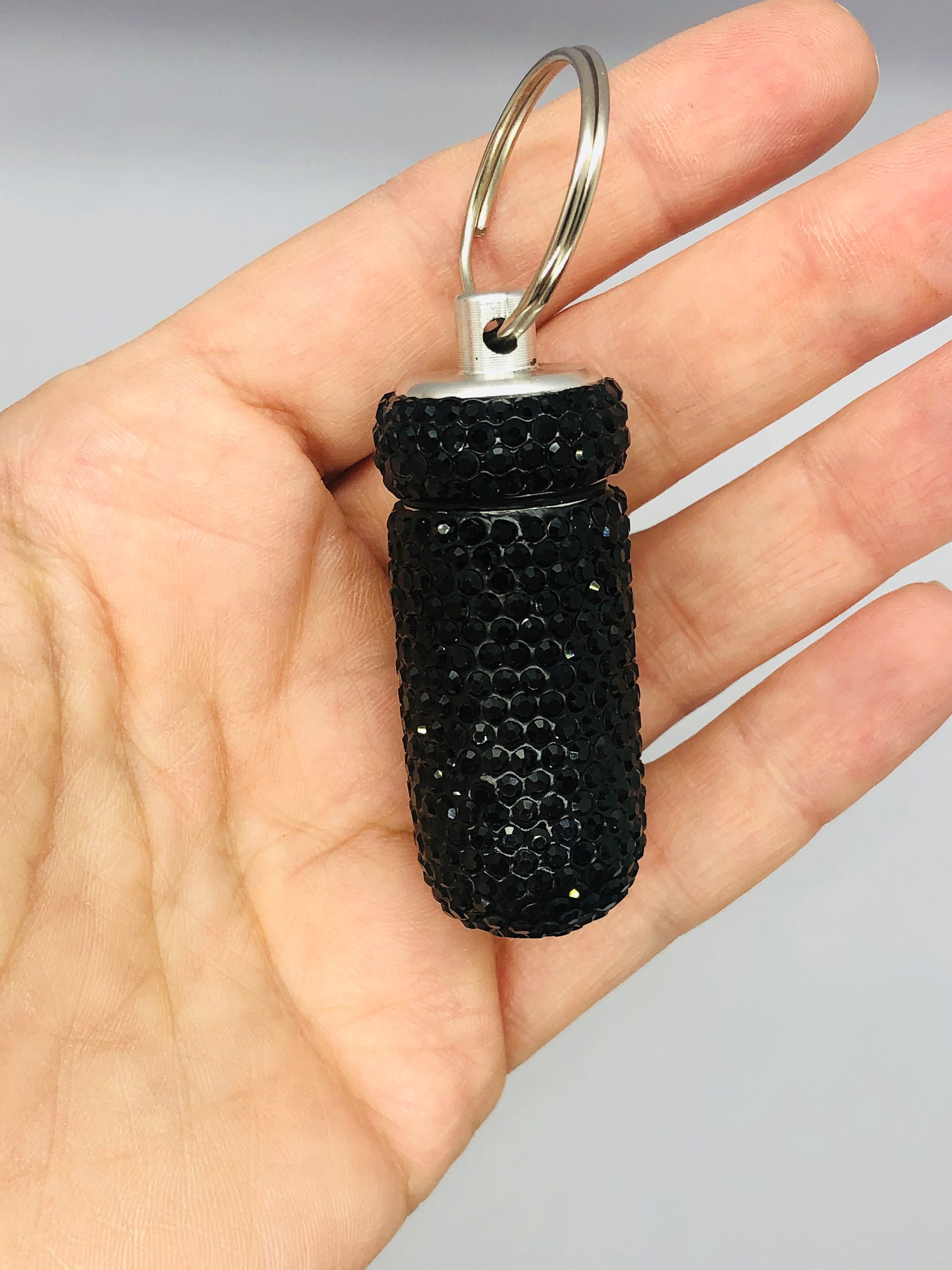 Pill Bottle Pill Holder Keychain Rhinestone Pill Holder Etsy