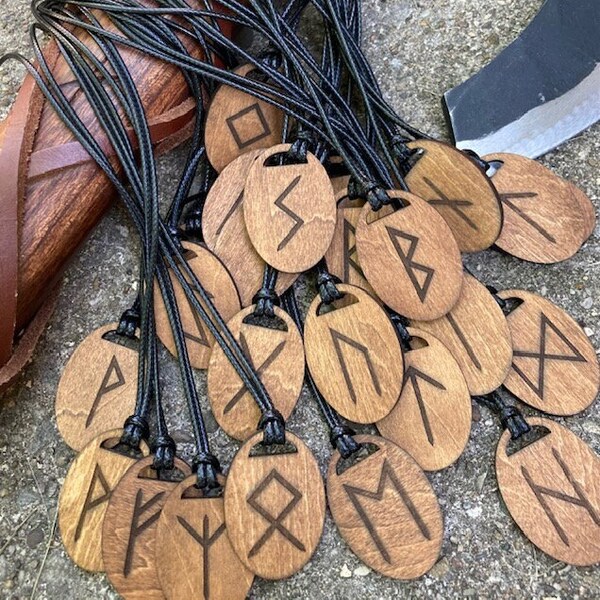 Wooden Rune Pendant Necklace