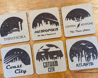 Superhero Drink Coasters - DC Comics Cities: Metropolis, Gotham, & More!
