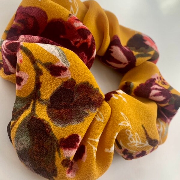 Mustard Yellow Autumn Scrunchie | Fashionable | Handmade Scrunchies | Upcycled Fabric | Eco Conscious | Fall Hair Tie | Gift Idea