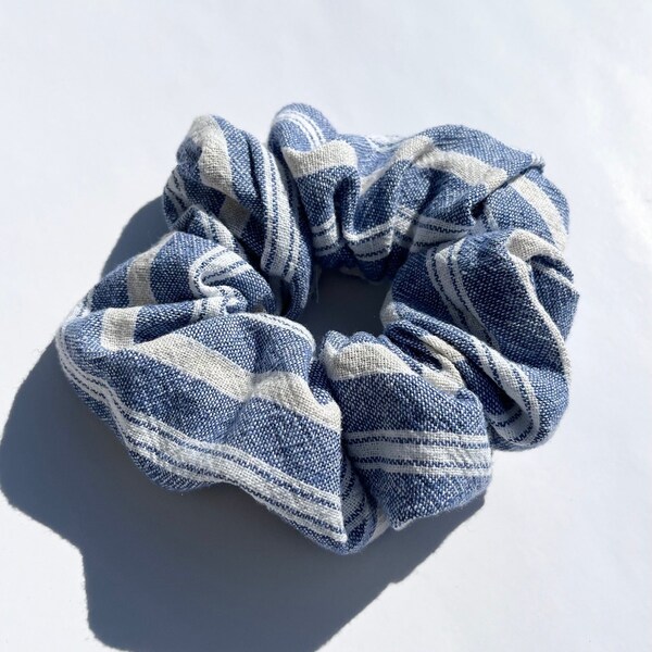 Blue & Beige Scrunchies | STANDARD SIZED | Handmade Scrunchies Made With Upcycled Fabric | Eco Conscious Shop | Spring Summer Scrunchies
