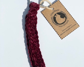 Burgundy Crochet keychain | Modern Keychain Car Key Wristlet | Faux Velvet Luxury Keychain | WINTER CLEARANCE 65% OFF