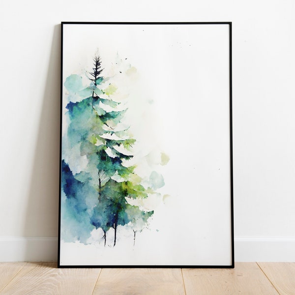 Watercolor Forest Print Download, Watercolor Illustration Printable Art, Digital Download, Downloadable Art, Printable Art, Watercolor Trees