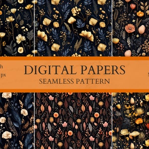 Dark Autumn Flowers Digital Paper, Seamless Pattern, Digital Download, Scrapbook Paper, Autumn Floral Paper Collection, Digital Paper Pack