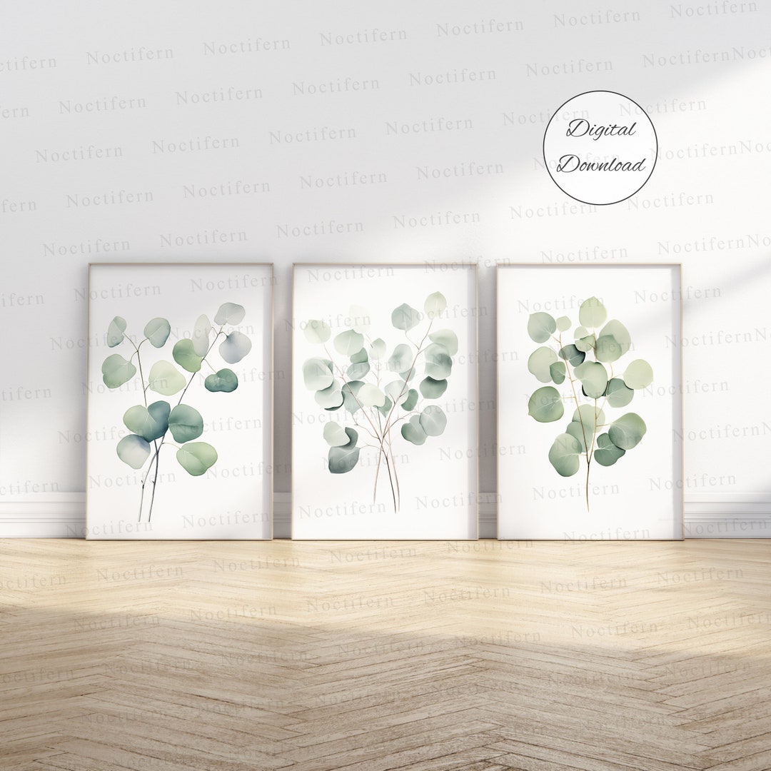 Set of 3 Sage Green Watercolor Eucalyptus Printable Wall Art ...