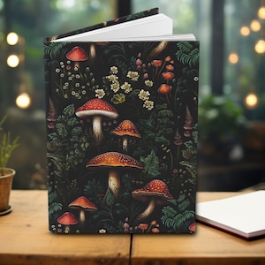 Dark Mushroom Hardcover Journal Matte | Dark Cottagecore Mushroom and Forest Notebook | Matte Hardcover Journal | Woodland Fungi Journal