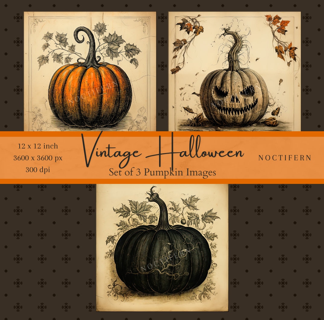 Vintage Halloween Pumpkin Printable 3 Dark Halloween Prints - Etsy