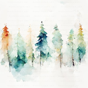 Wald Aquarell Illustration digitale Kunst, quadratische Wandkunst, digitaler Download, druckbare Kunst, herunterladbare Natur Illustration