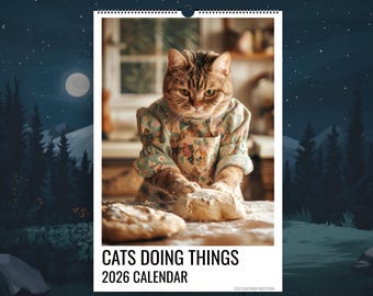 2026 Cat Calendar, Monthly Wall Calendar, 2026 Cute Cat Calendar, Funny Cat Monthly Calendar, Cats Doing Things, Cat Lover Gift, Funny Cats