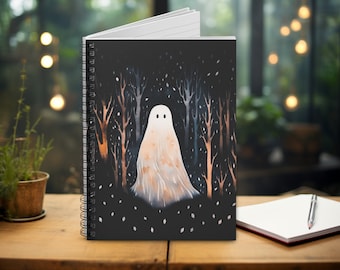 Ghost in Dark Forest Spiral Notebook: Spooky Woodland Journal