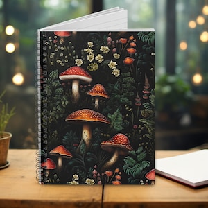 Dark Mushroom Spiral Notebook, Dark Cottagecore Nature Journal, Mushroom and Forest Notebook, Spiral Notebook, Cottagecore School Notebook