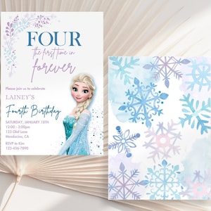 Frozen Birthday Invitation Princess Elsa Anna Invitation Frozen Party Invite Girl Frozen 4th birthday four the first time in forever Instant