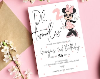 Oh Twoodles | Mouse Birthday | Girl Birthday Invite | Printable 2nd Birthday Invitation | Girl Birthday | 2nd Girl Birthday Invite | Minnie