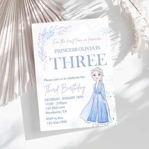 FROZEN 3rd birthday Invitation Elsa Winter Snow Birthday Printable, Editable Instant Download Template Frozen Invite Anna Olaf Purple Blue