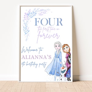 Frozen Birthday Decorations Princess Elsa Anna Decor Frozen Party Welcome Sign Frozen 4th birthday four the first time in forever Instant